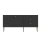 Credenza a 2 ante con 3 cassetti, bianca/blu/verde/nera, gambe dorate, montaggio a 2 persone