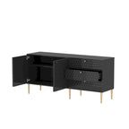 Credenza a 2 ante con 3 cassetti, bianca/blu/verde/nera, gambe dorate, montaggio a 2 persone