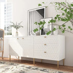 Credenza a 2 ante con 3 cassetti, bianca/blu/verde/nera, gambe dorate, montaggio a 2 persone