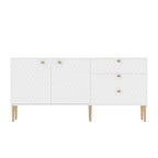 Credenza a 2 ante con 3 cassetti, bianca/blu/verde/nera, gambe dorate, montaggio a 2 persone