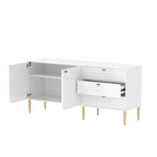 Credenza a 2 ante con 3 cassetti, bianca/blu/verde/nera, gambe dorate, montaggio a 2 persone