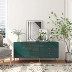 Credenza a 2 ante con 3 cassetti, bianca/blu/verde/nera, gambe dorate, montaggio a 2 persone