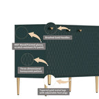 Credenza a 2 ante con 3 cassetti, bianca/blu/verde/nera, gambe dorate, montaggio a 2 persone