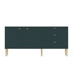 Credenza a 2 ante con 3 cassetti, bianca/blu/verde/nera, gambe dorate, montaggio a 2 persone