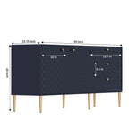 Credenza a 2 ante con 3 cassetti, bianca/blu/verde/nera, gambe dorate, montaggio a 2 persone