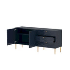 Credenza a 2 ante con 3 cassetti, bianca/blu/verde/nera, gambe dorate, montaggio a 2 persone