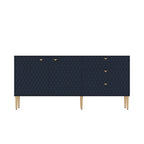 Credenza a 2 ante con 3 cassetti, bianca/blu/verde/nera, gambe dorate, montaggio a 2 persone