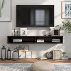 Consolle Multimediale Galleggiante da Parete a 2 Ripiani da 60" – Rovere Invecchiato / Cappuccino / Grigio Anticato / Nero