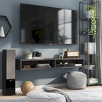 Consolle Multimediale Galleggiante da Parete a 2 Ripiani da 60" – Rovere Invecchiato / Cappuccino / Grigio Anticato / Nero