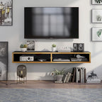 Consolle Multimediale Galleggiante da Parete a 2 Ripiani da 60" – Rovere Invecchiato / Cappuccino / Grigio Anticato / Nero
