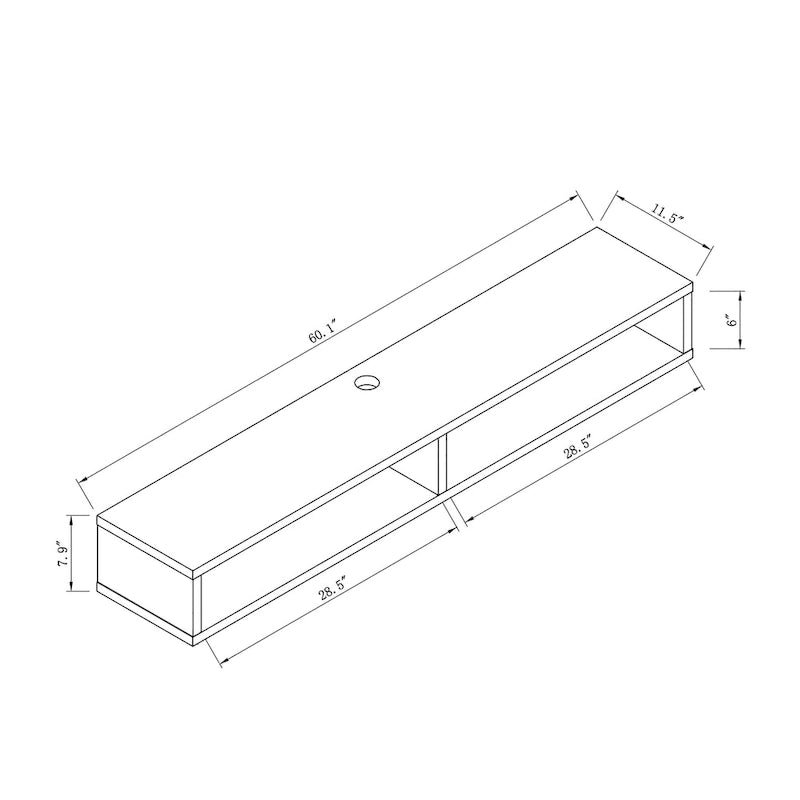 Consolle Multimediale Galleggiante da Parete a 2 Ripiani da 60" – Rovere Invecchiato / Cappuccino / Grigio Anticato / Nero