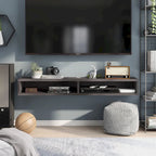 Consolle Multimediale Galleggiante da Parete a 2 Ripiani da 60" – Rovere Invecchiato / Cappuccino / Grigio Anticato / Nero