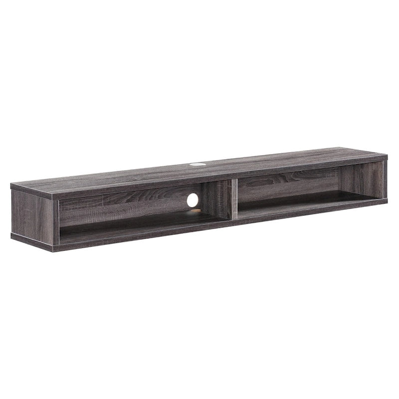 Consolle Multimediale Galleggiante da Parete a 2 Ripiani da 60" – Rovere Invecchiato / Cappuccino / Grigio Anticato / Nero