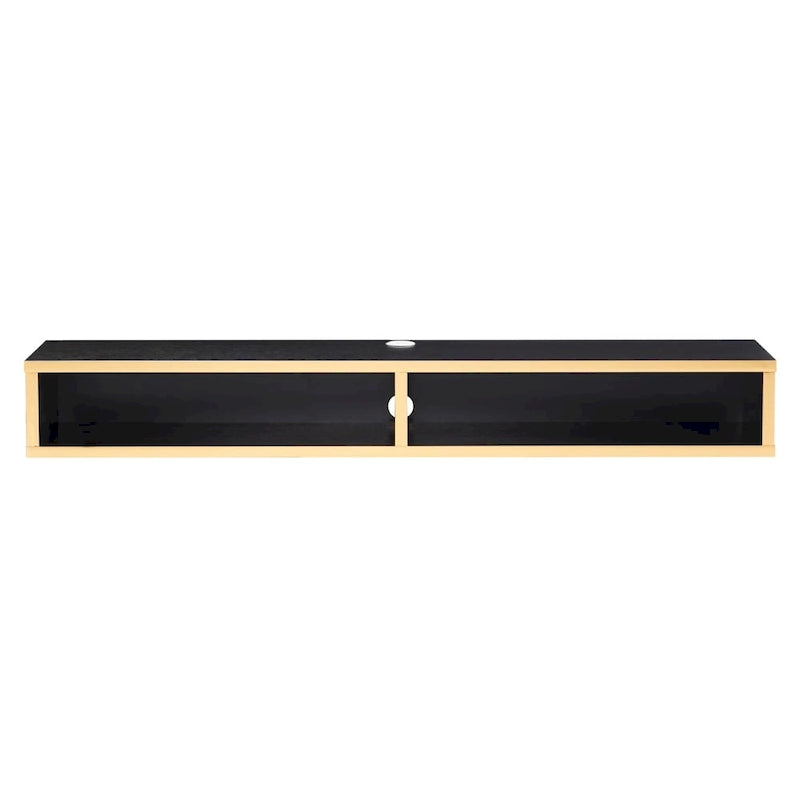 Consolle Multimediale Galleggiante da Parete a 2 Ripiani da 60" – Rovere Invecchiato / Cappuccino / Grigio Anticato / Nero
