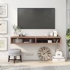 Consolle Multimediale Galleggiante da Parete a 2 Ripiani da 60" – Rovere Invecchiato / Cappuccino / Grigio Anticato / Nero
