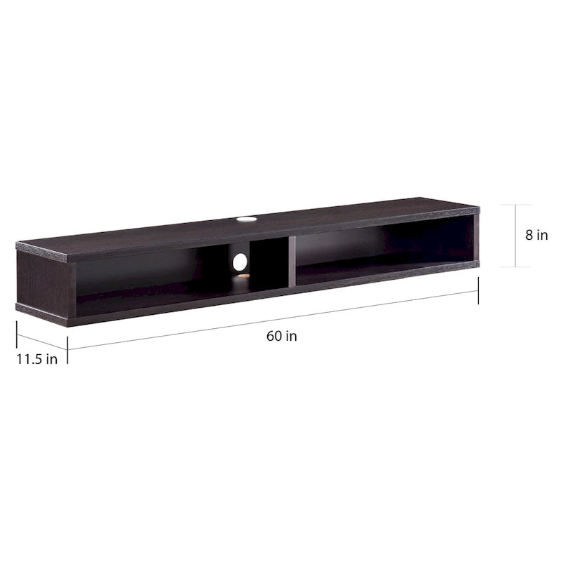 Consolle Multimediale Galleggiante da Parete a 2 Ripiani da 60" – Rovere Invecchiato / Cappuccino / Grigio Anticato / Nero