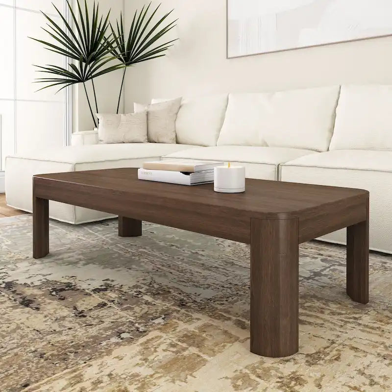 Tavolino da Caffè Rettangolare in Noce, Legno Massello, 1 Pezzo