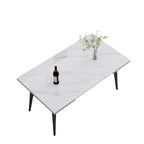 Set da pranzo con tavolo allungabile in pietra sinterizzata, gambe e sedie bianche/nere, per 6-8 persone