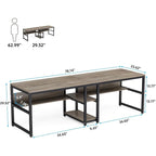 Scrivania 2 posti Marrone/Nero/Bianco/Grigio con libreria, Stile Industriale