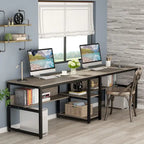 Scrivania 2 posti Marrone/Nero/Bianco/Grigio con libreria, Stile Industriale