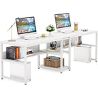 Scrivania 2 posti Marrone/Nero/Bianco/Grigio con libreria, Stile Industriale