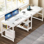 Scrivania 2 posti Marrone/Nero/Bianco/Grigio con libreria, Stile Industriale