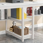 Scrivania 2 posti Marrone/Nero/Bianco/Grigio con libreria, Stile Industriale