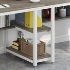 Scrivania 2 posti Marrone/Nero/Bianco/Grigio con libreria, Stile Industriale