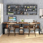 Scrivania 2 posti Marrone/Nero/Bianco/Grigio con libreria, Stile Industriale