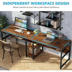 Scrivania 2 posti Marrone/Nero/Bianco/Grigio con libreria, Stile Industriale