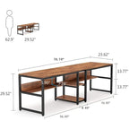 Scrivania 2 posti Marrone/Nero/Bianco/Grigio con libreria, Stile Industriale