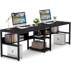 Scrivania 2 posti Marrone/Nero/Bianco/Grigio con libreria, Stile Industriale