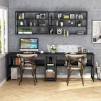 Scrivania 2 posti Marrone/Nero/Bianco/Grigio con libreria, Stile Industriale