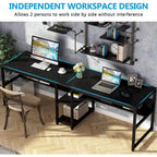Scrivania 2 posti Marrone/Nero/Bianco/Grigio con libreria, Stile Industriale