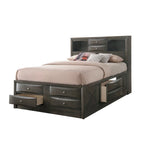 Set camera da letto a piattaforma Gray Oak Storage, stile contemporaneo, 6 pezzi, King/Queen