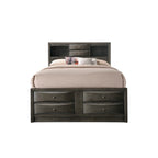 Set camera da letto a piattaforma Gray Oak Storage, stile contemporaneo, 6 pezzi, King/Queen