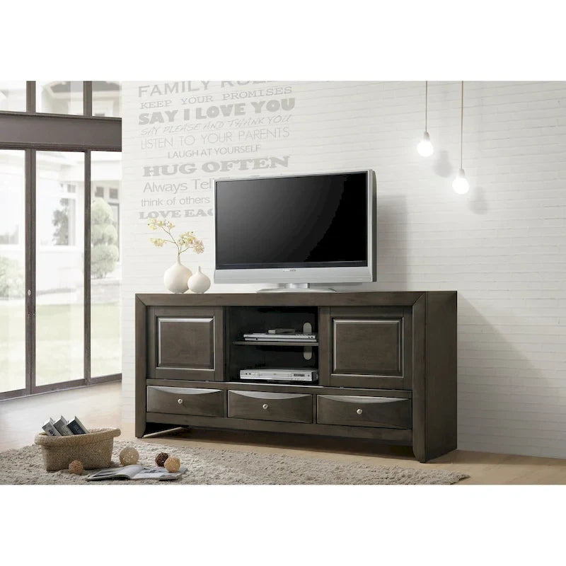 Set camera da letto a piattaforma Gray Oak Storage, stile contemporaneo, 6 pezzi, King/Queen