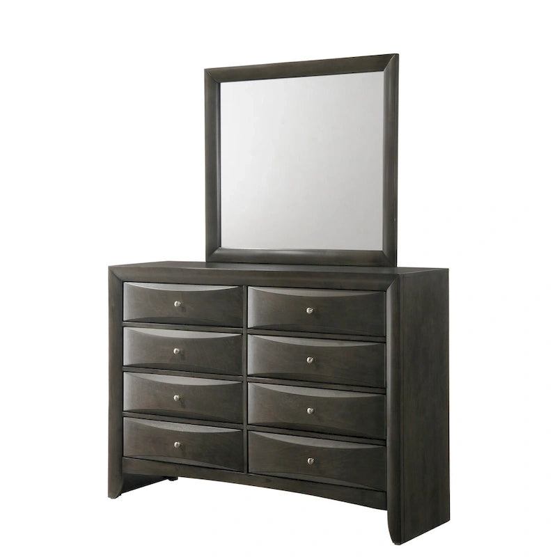 Set camera da letto a piattaforma Gray Oak Storage, stile contemporaneo, 6 pezzi, King/Queen