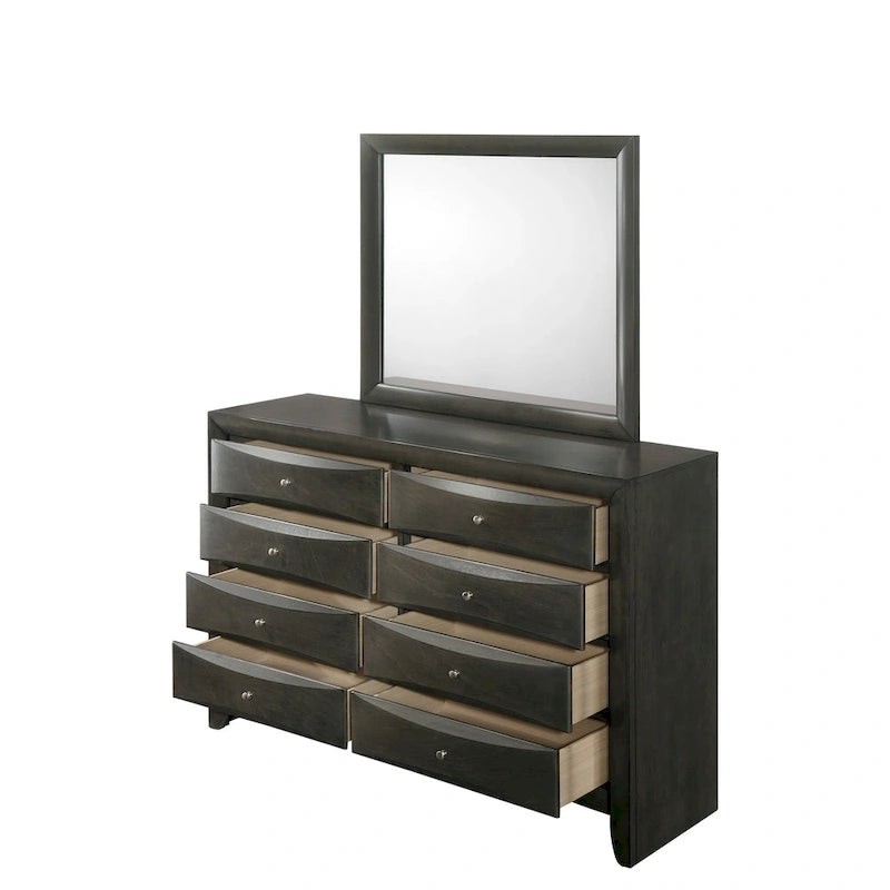 Set camera da letto a piattaforma Gray Oak Storage, stile contemporaneo, 6 pezzi, King/Queen