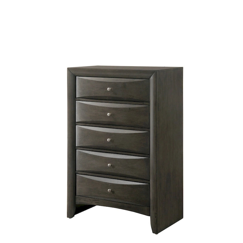 Set camera da letto a piattaforma Gray Oak Storage, stile contemporaneo, 6 pezzi, King/Queen