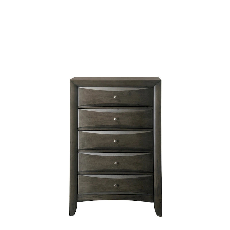 Set camera da letto a piattaforma Gray Oak Storage, stile contemporaneo, 6 pezzi, King/Queen