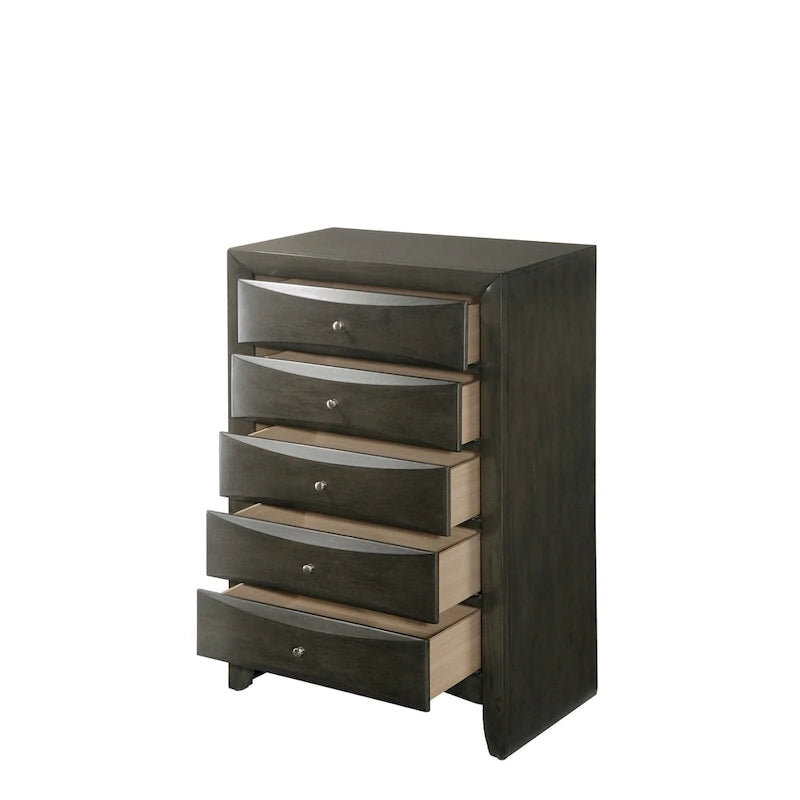 Set camera da letto a piattaforma Gray Oak Storage, stile contemporaneo, 6 pezzi, King/Queen