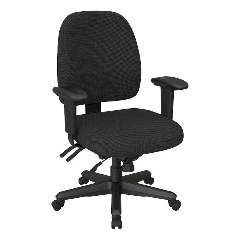 Sedia da ufficio ergonomica nera a schienale medio, monoposto, braccioli e supporto lombare regolabili