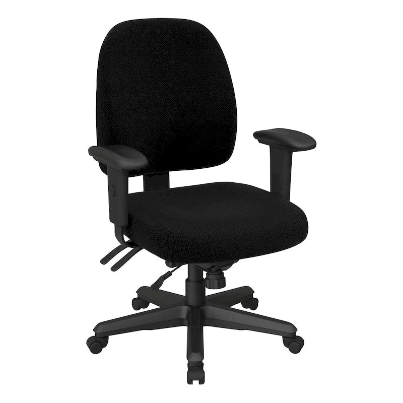 Sedia da ufficio ergonomica nera a schienale medio, monoposto, braccioli e supporto lombare regolabili