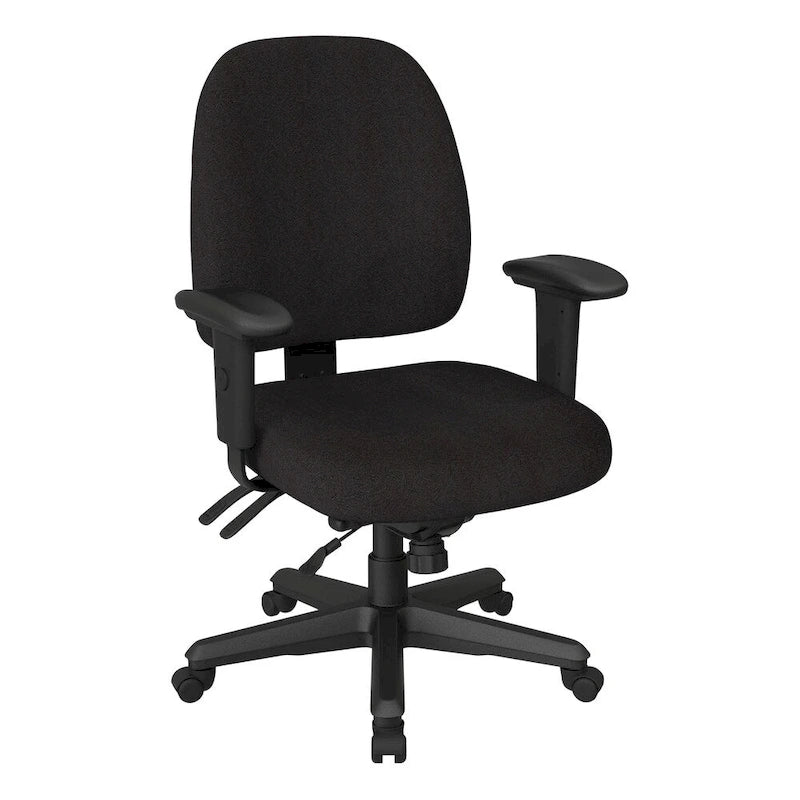 Sedia da ufficio ergonomica nera a schienale medio, monoposto, braccioli e supporto lombare regolabili