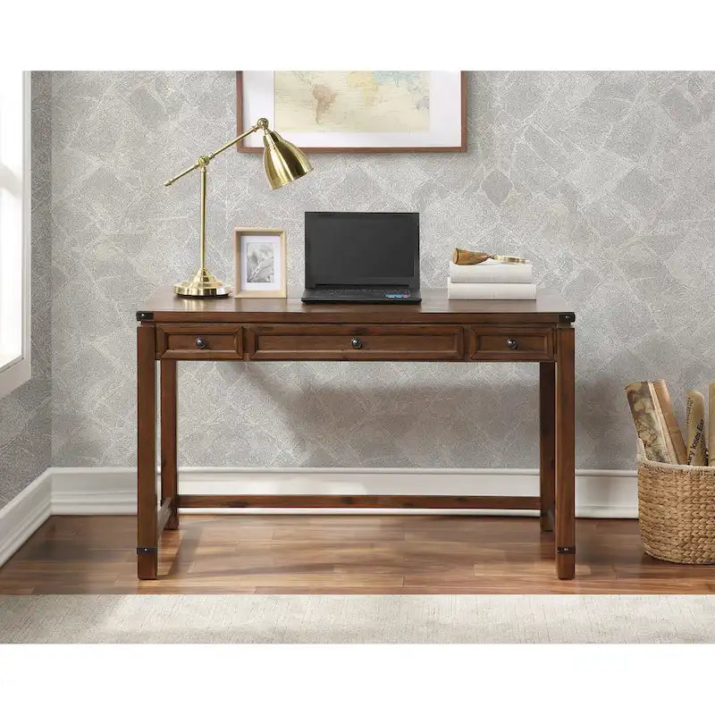 Scrivania rustica industriale, legno/finitura anticata, marrone/bianco sporco, 1 persona