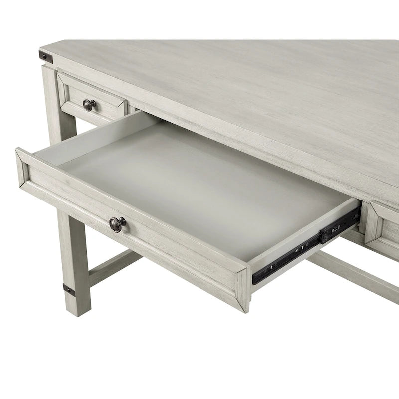 Scrivania rustica industriale, legno/finitura anticata, marrone/bianco sporco, 1 persona