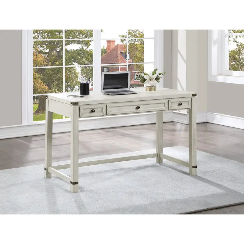 Scrivania rustica industriale, legno/finitura anticata, marrone/bianco sporco, 1 persona