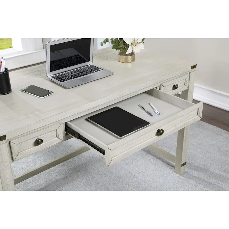 Scrivania rustica industriale, legno/finitura anticata, marrone/bianco sporco, 1 persona