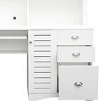 Scrivania per computer con alzata e 3 cassetti | Marrone / Bianco / Rovere | 1 persona
